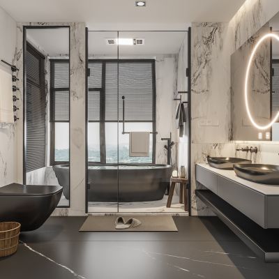  现代卫生间 马桶 浴室柜 洗脸盆 镜子 坐便器 浴缸 摆件