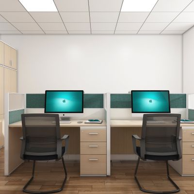 现代办公室，办公室，条形屏风，条形工位，屏风，工位，办公椅，办公桌，摆件