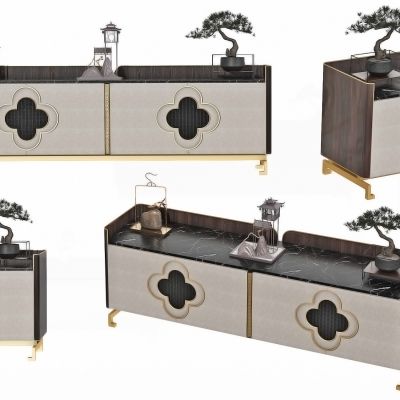 新中式电视柜，端景柜，边柜，装饰柜，玄关柜，电视柜，中式玄关柜，迎客松