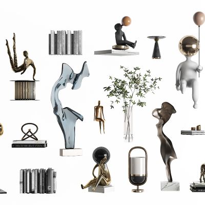 现代摆件组合，装饰品，摆件，雕塑，工艺品，艺术品，陈列品，美陈，花，花瓶