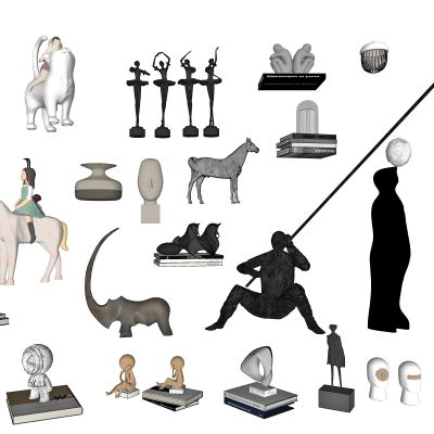 现代摆件组合，装饰品，摆件，雕塑，工艺品，艺术品，陈列品，美陈，花，花瓶