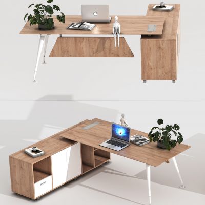 现代办公桌，办公桌，班台，经理桌，主管桌，摆件，电脑，花，书，饰品，书桌