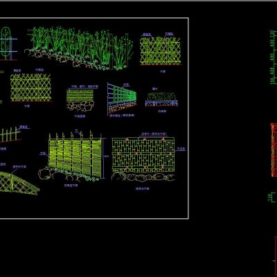 各种竹篱笆样式CAD图纸