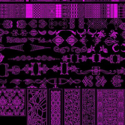 CAD中式屏风隔断雕花浮雕图库cad素材