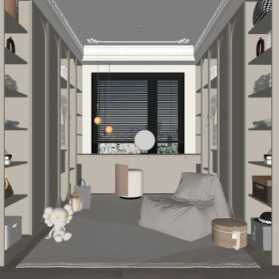 简欧衣帽间,法式衣帽间、衣柜、梳妆台,休闲沙发,地毯，玻璃柜门