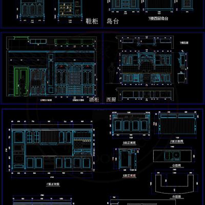别墅护墙板柜类中西厨案例CAD图纸cad素材
