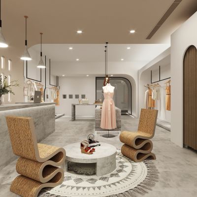 服装美陈，服装店，服装陈列，中岛架，服装货架，侥寂风