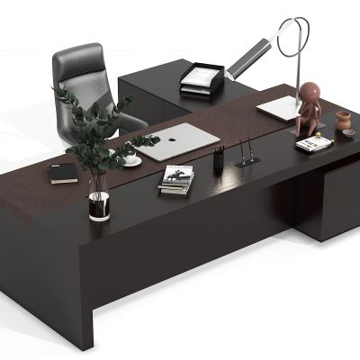 现代办公桌，班台，经理桌，主管桌，办公椅，装饰品，摆件，花瓶，台灯，书桌