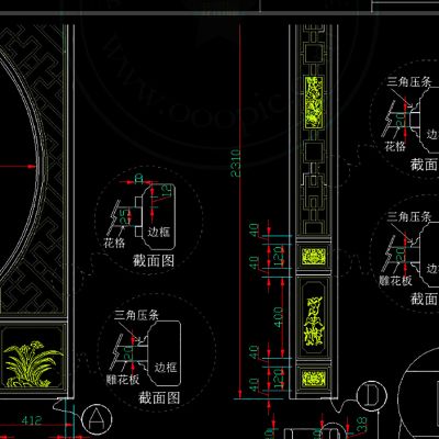 中式经典月亮门垭口花格CAD图库cad素材
