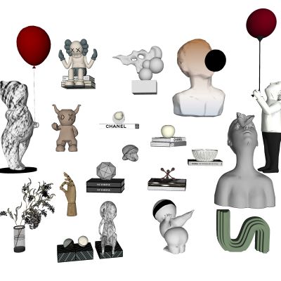 现代摆件组合，装饰品，摆件，雕塑，工艺品，艺术品，陈列品，美陈，花，花瓶