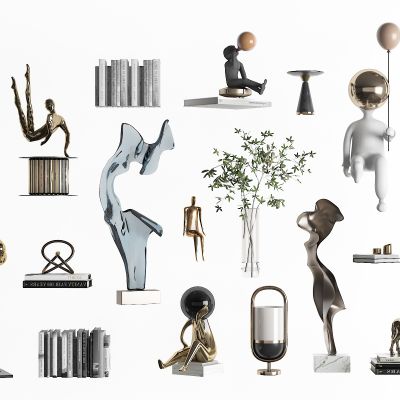 现代摆件组合，装饰品，摆件，雕塑，工艺品，艺术品，陈列品，美陈，花，花瓶