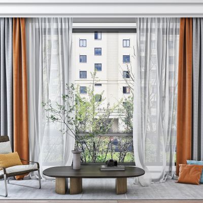 现代窗帘，纱帘，透光窗帘，休闲椅，茶几，洽谈椅，地毯，抱枕，摆件，花瓶