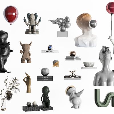 现代摆件组合，装饰品，摆件，雕塑，工艺品，艺术品，陈列品，美陈，花，花瓶