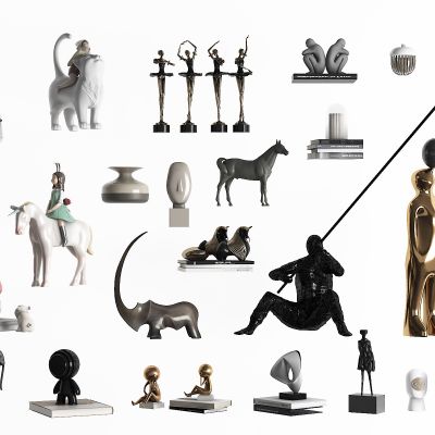 现代摆件组合，装饰品，摆件，雕塑，工艺品，艺术品，陈列品，美陈，花，花瓶