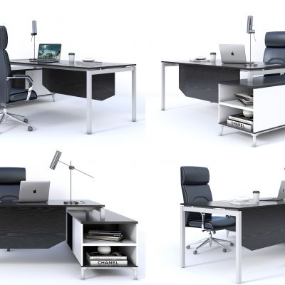 现代班台，办公桌，工位，主管桌，员工位，办公椅，办公桌椅，办公室，经理桌，摆件，电脑，转椅