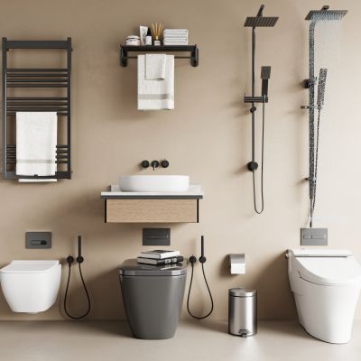 现代马桶  淋浴喷头 蹲便器 毛巾架  洗手盆