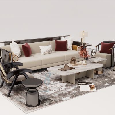 新中式沙发茶几组合