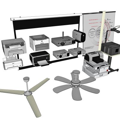 现代数码组合，打印机，投影仪，风扇，投影幕布，办公设备
