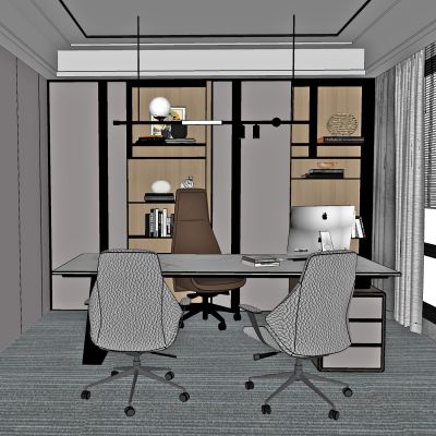现代经理办公室，办公室，主管办公室，办公桌，装饰柜，班台，班椅，班前椅，办公桌，办公椅
