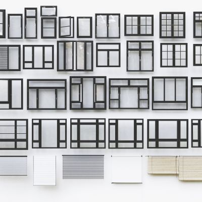 现代窗户组合，单开窗户，窗帘，百叶窗帘，百叶帘，卷帘，玻璃窗