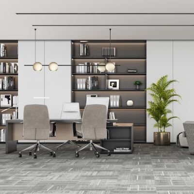 现代办公室，经理室办公室，董事长室，总裁室，办公桌，装饰柜，书柜，装饰柜，办公椅，主管桌，经理桌，多人沙发，茶几