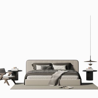 现代布艺双人床组合