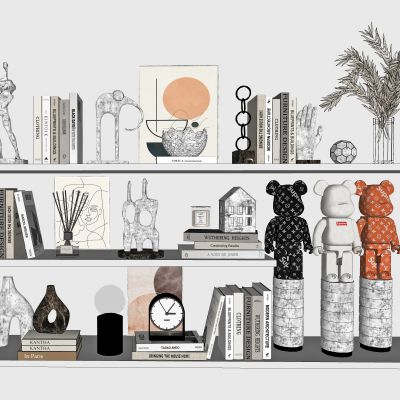 现代摆件组合，陈设，饰品，摆件，装饰品，雕塑，娃娃，书，花，盆栽，灯，画