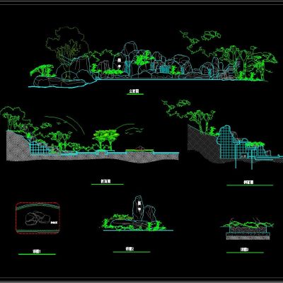 园林景观 假山立剖面详图