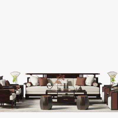 新中式沙发茶几组合