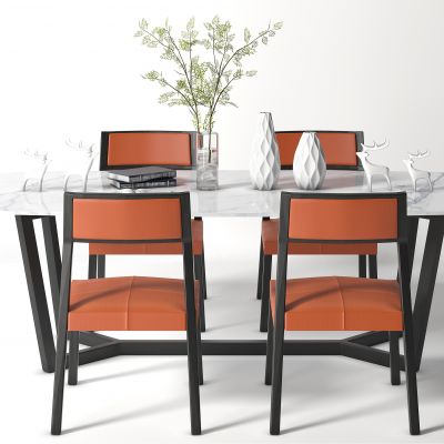 现代餐桌椅，餐桌，餐椅，布艺单椅，饰品，摆件，装饰品，花