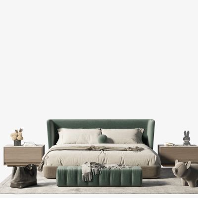 现代布艺双人床组合