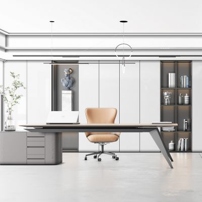 现代办公室，经理室办公室，董事长室，总裁室，办公桌，装饰柜，书柜，装饰柜，办公椅，主管桌，经理桌，多人沙发，茶几