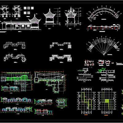 中式古建廊架长廊CAD施工图