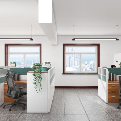 现代办公室，工作区，办公区，职员桌，办公桌，办公椅，屏风工位，工位，屏风，L型屏风，衣柜，饰品，摆件