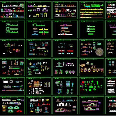 大理石大门围墙栏杆喷泉景观构件CAD图集