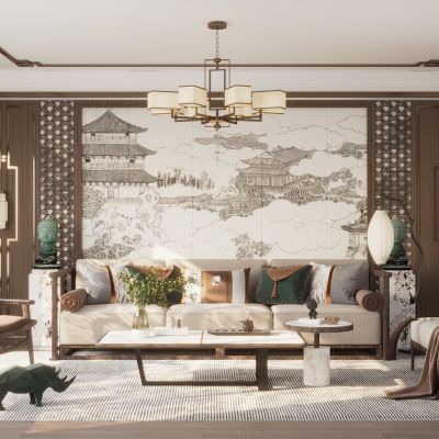 新中式客厅沙发背景