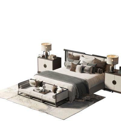 新中式布艺双人床组合