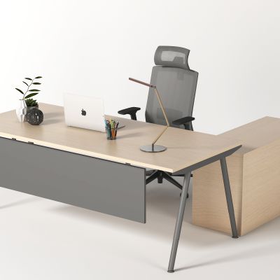 现代办公桌椅组合，办公桌，办公椅，班台，经理桌，主管桌，职员桌，摆件，台灯，电脑