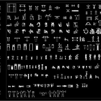 健身房器材 人物 平立面CAD库