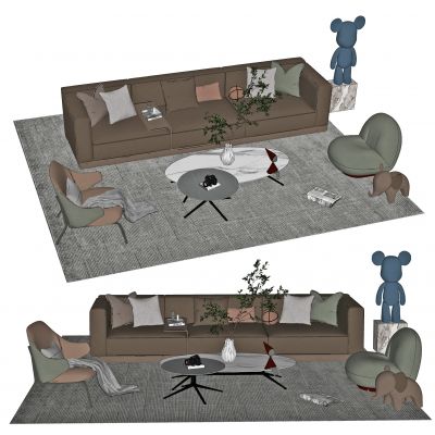 现代沙发茶几组合，三人沙发，单人沙发，休闲椅，沙发凳，毯子，地毯，摆件，多人沙发，客厅沙发，茶几，组合茶几，子母茶几，装饰品，摆件，雕塑