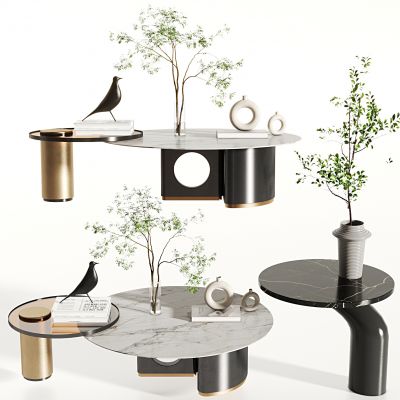 现代子母茶几，茶几，客厅茶几，圆茶几，边几，角几， 饰品，摆件，花，花瓶，装饰品