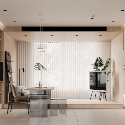 现代原木风极简客厅