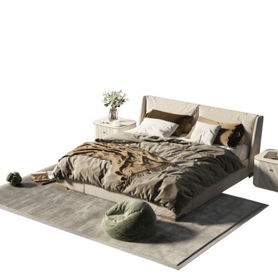 现代布艺双人床组合