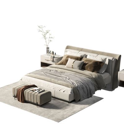 现代布艺双人床组合