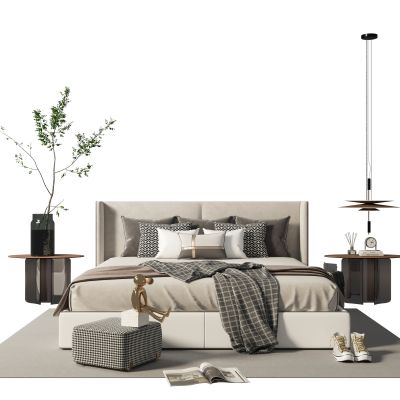 现代布艺双人床组合