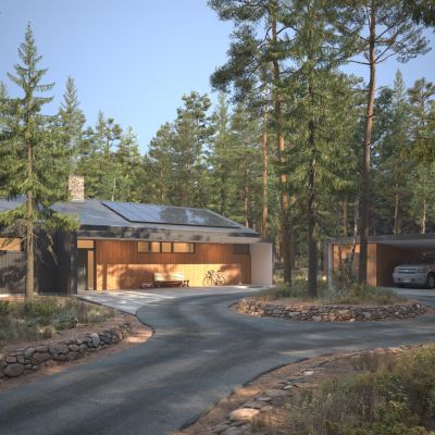 现代森林别墅室外全模渲染