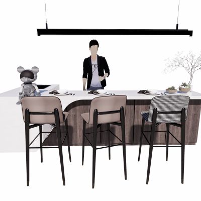 现代简约吧台摆件吧台椅吊灯装饰品SU模型