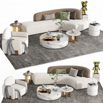 现代沙发茶几组合，多人沙发，休闲沙发，茶几，异形沙发，休闲椅，地毯，摆件，组合沙发，长茶几，布艺多人沙发