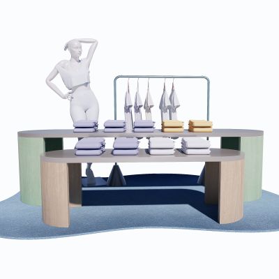 现代服装店中岛货架模特衣服衣架SU模型