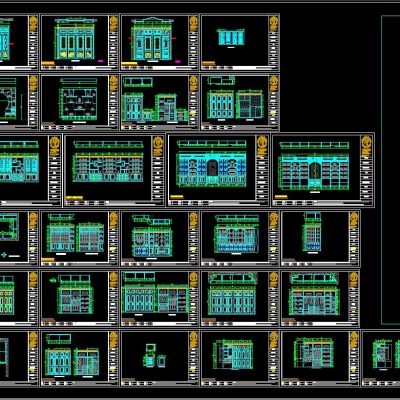 整木定制中式 酒柜 书柜 装饰柜 衣柜 门 CAD图集
